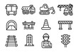 © NanieStudio - Transportation and Construction Line Icon Set, Infrastructure and Engineering Symbols Pack, Vector Cartoon Illustration with Transparent Background, Ordered Set of Urban and Industrial Icons