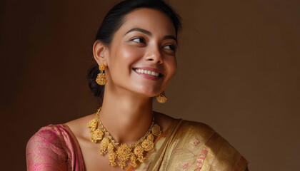 young beautiful woman wearing necklace and earring