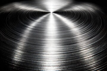 Wall Mural - Abstract brushed metal texture, concentric grooves catching bright light.