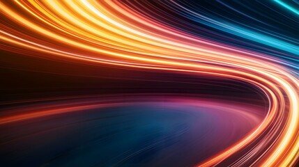 Wall Mural - the image displays dynamic, flowing lines of light, transitioning from warm orange and yellow hues t