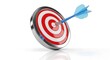 © Mei Studio - A blue dart hits the bullseye of a red and white target board
