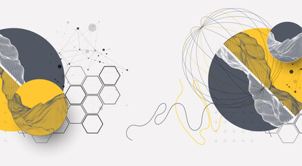 Wall Mural - abstract wireframe background. modern science or technology art elements. surface illustration insid