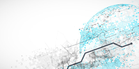 Wall Mural - abstract technology concept. used blue squares, tech lines and plexus effect. vector illustration.