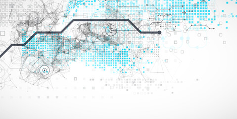 Wall Mural - abstract technology concept. used blue squares, tech lines and plexus effect. vector illustration.