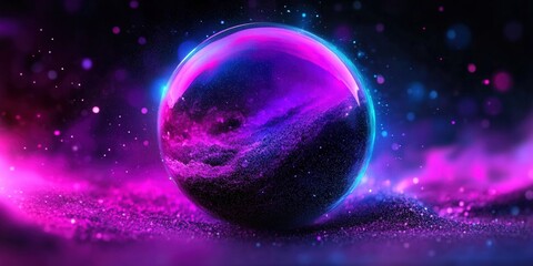 Wall Mural - This artwork displays a luminous sphere filled with a cosmic nebula, radiating vibrant purple and blue light.