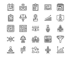 Wall Mural - project management line vector icons