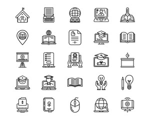 Wall Mural - online education line vector icons