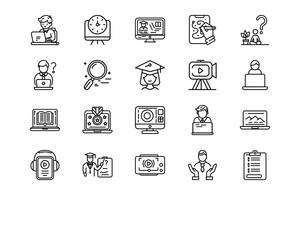 Wall Mural - online education line vector icons