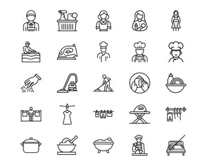 Wall Mural - cleaning and dusting line vector icons