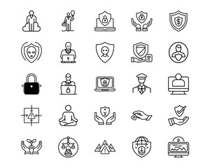 Wall Mural - risk management line vector icons
