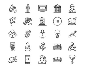 Wall Mural - art and craft supplies line vector icons