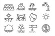 © Viacheslav - Drought Icons Grid. Outline icon set of drought expansion: cracked soil, dry riverbed, withered plant, water