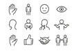 © BROTHER - Nonverbal Icons Grid. Outline icon set of nonverbal communication: gesture hand, body posture, facial