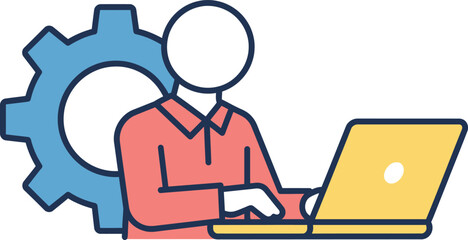 Streamlined software engineering with a developer working on a laptop and gear in an interface