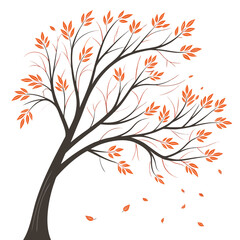 Autumn tree with falling leaves