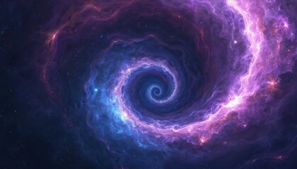 Wall Mural - Swirling cosmic vortex of purple and blue light. Nebula galaxy with stars, energy, and dust particles in deep space. Dynamic motion, vibrant luminescence, mysterious and magical celestial universe.