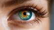 © Dulemegapixel - A stunning close-up of a human eye capturing vibrant blue and yellow hues, revealing intricate patterns and details that express emotion and depth.