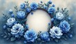 © Viktor - Beautiful blue floral frame surrounds empty circular space. Delicate flower petals and leaves create elegant border. Tranquil cool tone arrangement offers charming visual appeal for projects.