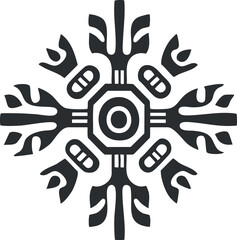 Wall Mural - black and white tribal symbol with symmetrical abstract design and circular central element