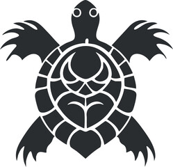 Wall Mural - Black silhouette of a stylized sea turtle with abstract shell patterns on a white background