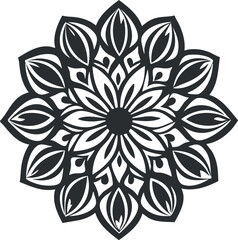 Wall Mural - black and white symmetrical mandala design with floral and geometric patterns for decoration or spir