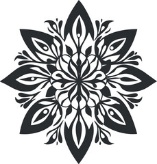 Wall Mural - black and white symmetrical mandala design with floral and leaf elements in circular pattern