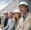 © visoot - Group of architects wearing white safety helmet standing at construction site, focused and determined teamwork planning project