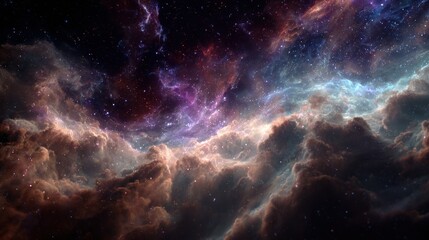 Vibrant cosmic swirl of blue and white nebula with brilliant light at the center, surrounded by countless stars in deep space