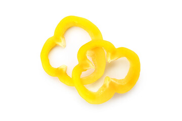 Wall Mural - slices of yellow bell pepper on white background