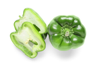 Wall Mural - green bell peppers on white background