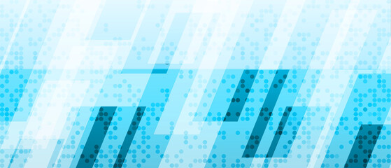 Wall Mural - abstract white and blue geometric banner with shapes overlay background and halftone
