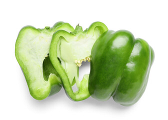 Wall Mural - cut green bell pepper on white background