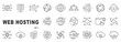 © tutti_frutti - Web hosting icon set covering servers, cloud, domain, DNS, network security, scalability, backup, monitoring, deployment, automation in outline, editable stroke
