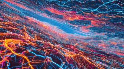 Wall Mural - vibrant abstract representation of dynamic light patterns in a colorful digital landscape