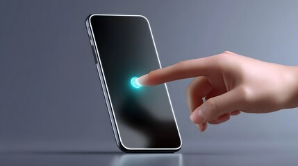 Wall Mural - a hand touching the screen of a modern smartphone device.