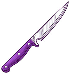 Illustration of a cooking knife with shiny silver blade and purple handle for food preparation needs