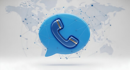 Global communication concept with phone icon in speech bubble, modern digital network