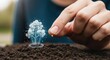 © Светлана Воротняк - Man planting tiny seed in soil with glowing tree hologram. Mustard seed parable concept. Spiritual growth and faith symbol.