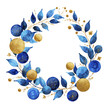 © Pavlinka - Watercolor Hanukkah Wreath with Blue Leaves and Golden Circles