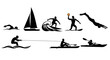 © Thiago - Aquatic activities and sports are depicted through illustrative black silhouettes