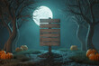 © Yeam - Halloween signboard On Wooden, Dark Fantasy illustration