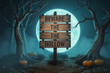 © Yeam - Halloween signboard On Wooden, Dark Fantasy illustration
