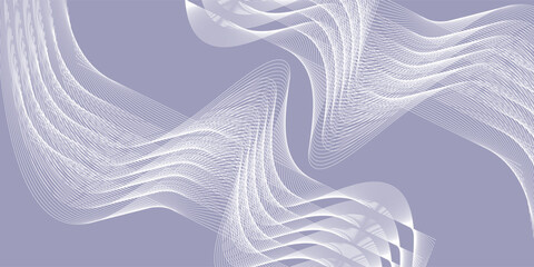 Abstract gray background with white shining curved wave lines