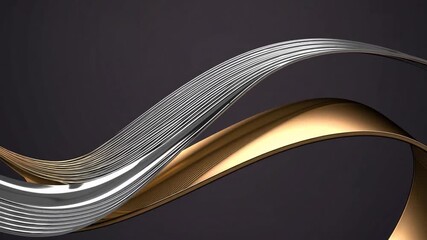 Golden Band Featuring Silver Line Accent Against Dark Background Creating Modern Curved Luxury Artistic Abstract Pattern
