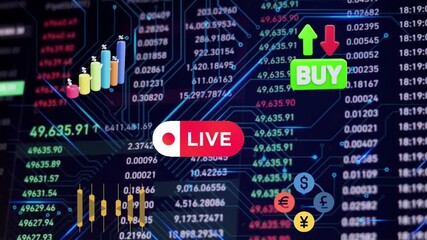 Live stock market trading graph on digital screen