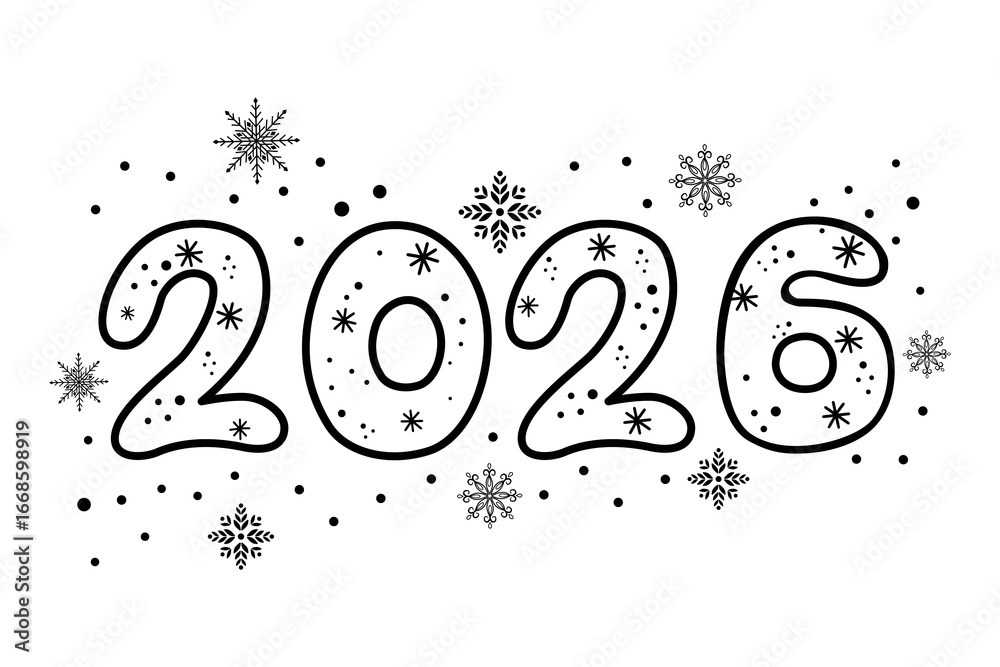 The Inscription Of 2026 With A Drawing Black And White Outline 2026