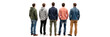 © Jari.art - Stylish men standing in row, showcasing various casual outfits and colors, exuding sense of camaraderie and fashion