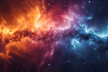 Wall Mural - Colorful space nebula background with stars and galaxy with blend of orange, blue and purple hues