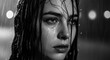 © MotherPray - A close-up portrait of a young woman with wet hair, tears on her face, under rain at night, evoking emotion