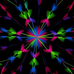 colorful symmetrical radiating pattern on a black background.